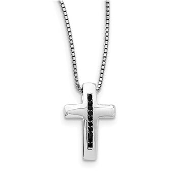 Diamond Cross Pendant Necklace Charm Chain Solid 925 Sterling Silver .01ct